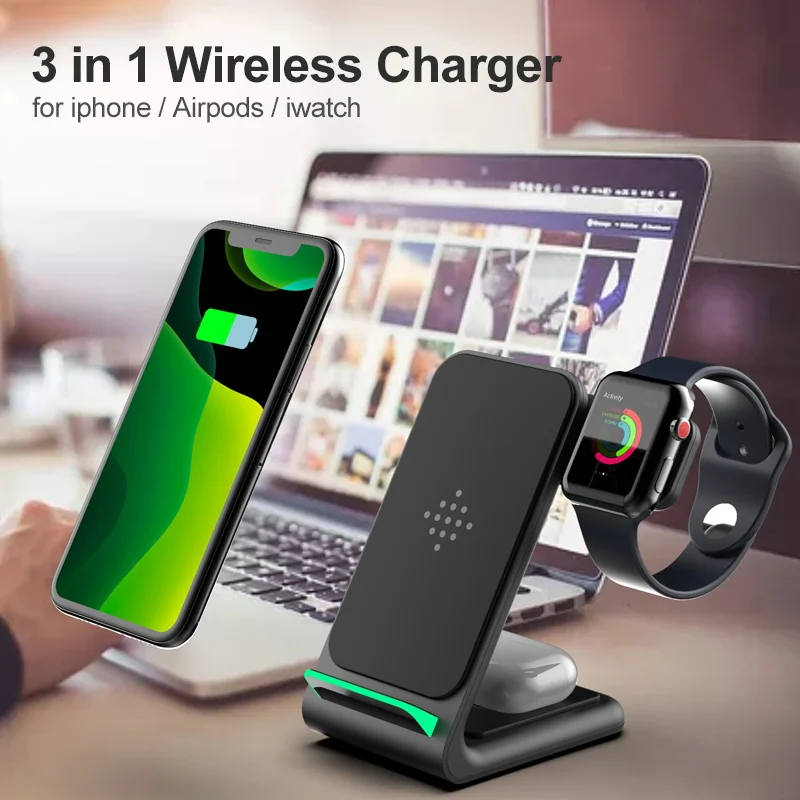 

Беспроводное зарядное устройство 3 в 1, подставка для Apple Watch Airpods 15 Вт, быстрая зарядка, беспроводные зарядные устройства для iPhone 11 Pro Max Mini 12, з...