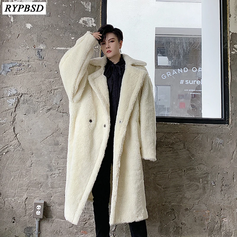 Зимний мужской длинный плащ свободное плотное пальто из овечьей шерсти верхняя