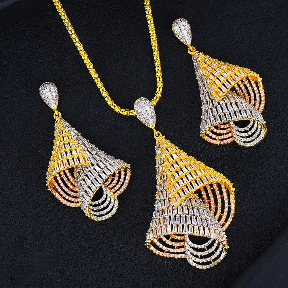 

High Quality Noble Luxury Dubai 2PCS Big shell Pendant Earrings Necklace Jewelry Set Super Bridal Wedding Accessories