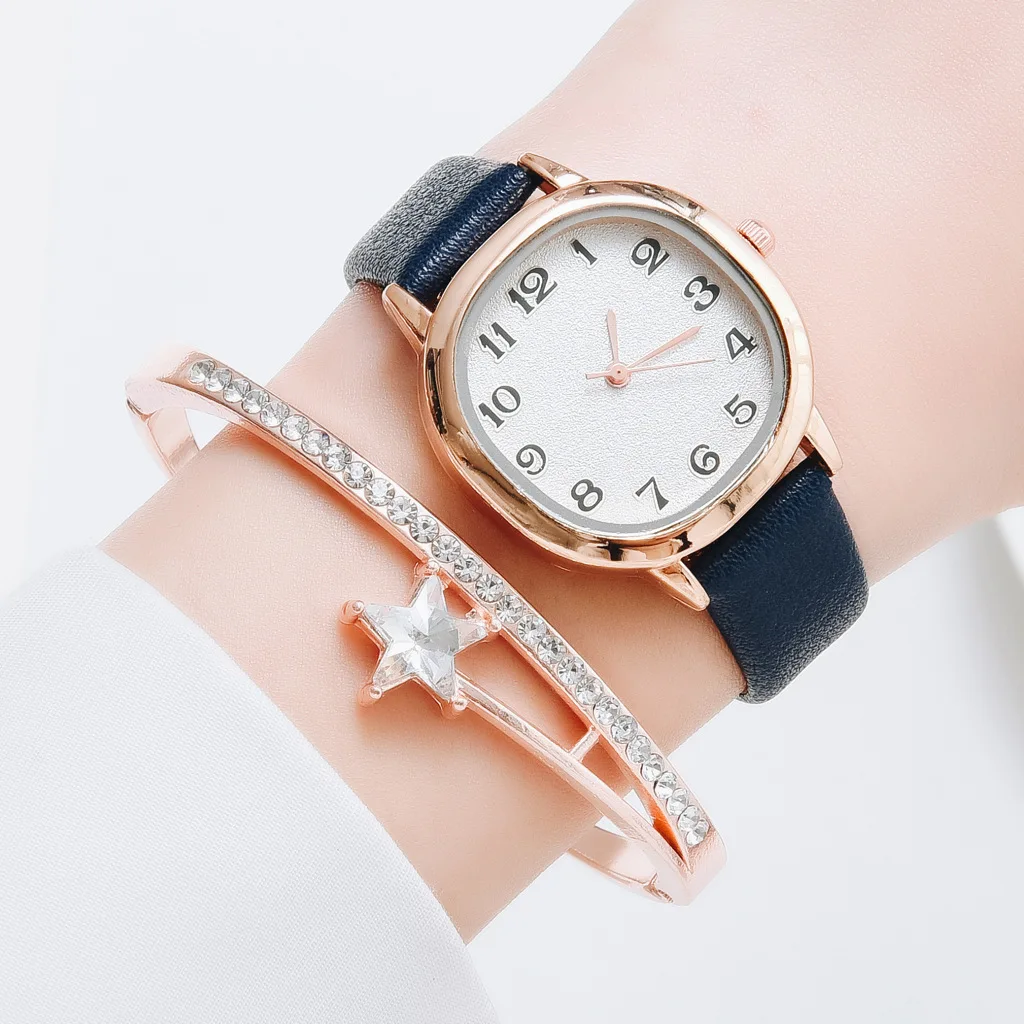 

New ladies belt simple quartz watch set Korean student girl girlfriend gift watch