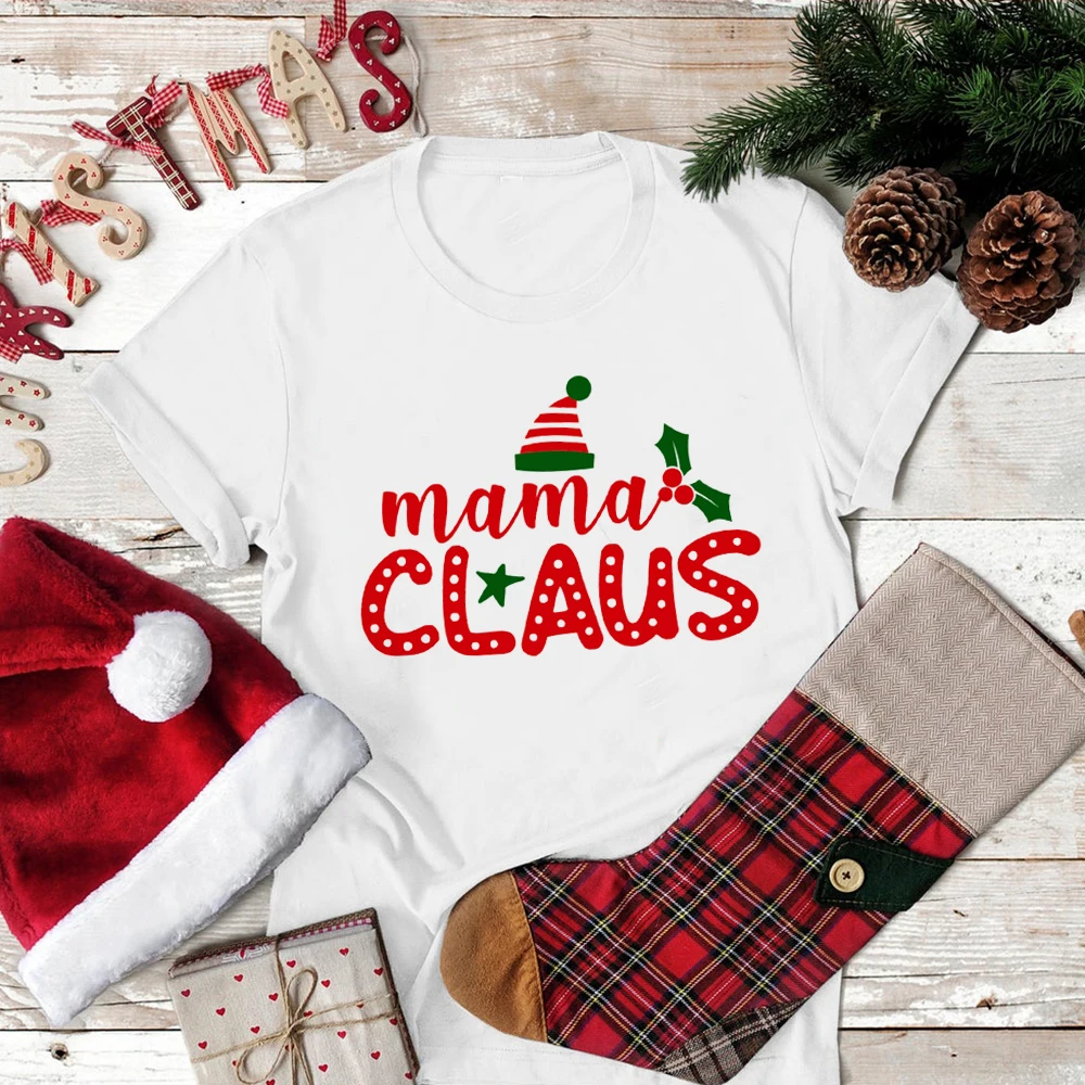 Merry Christmas Mama Claus Women Graphic T-shirt Aesthetic Ladies Tops 2020 White T Shirts Streetwear Mom Life Xmas Clothing | Женская