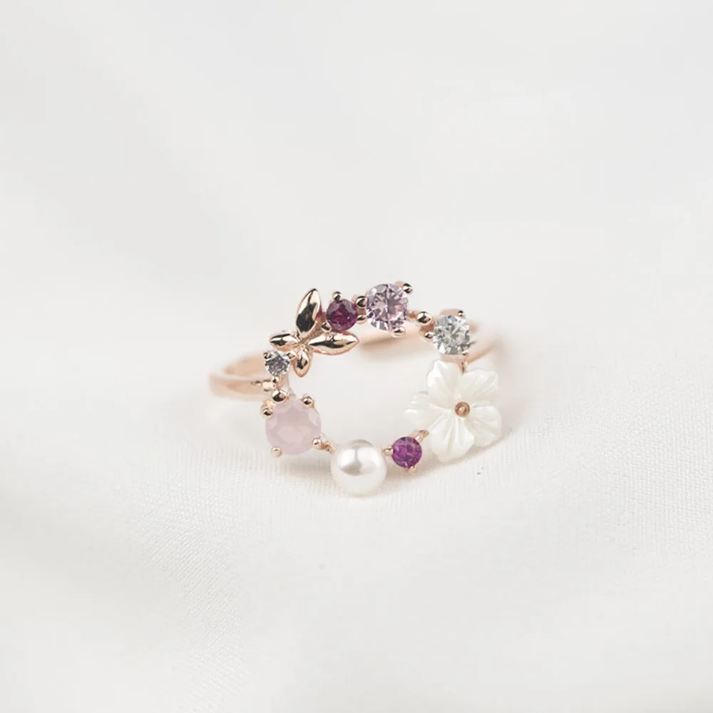 Модные обручальные кольца на палец с бабочкой и цветами кристаллами для женщин