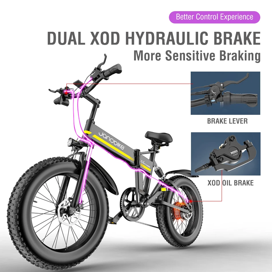 Электрический велосипед Janobike складной с двойным гидравлическим тормозом