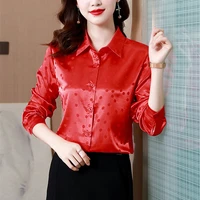 korean silk women blouses satin women shirts elegant woman long sleeve ladies tops red office lady button up shirt mujer de moda