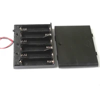 black plastic 6x 1 5v aa battery box case cell holder spring clip with switch wire leads aa battery holder case