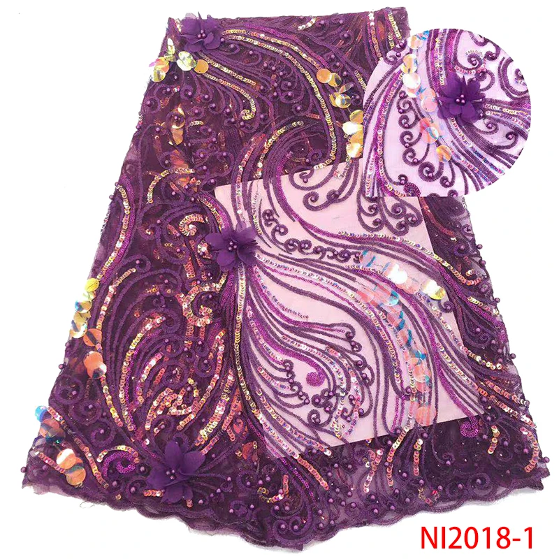 Latest African Lace Fabric High Quality 3D with flowers and Beads Nigerian Sequence Laces KSNI2018-1 | Аксессуары для одежды