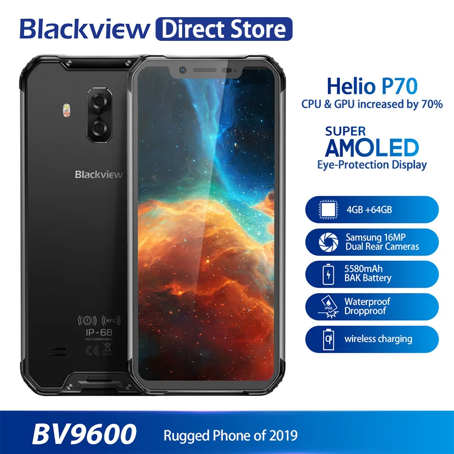 Новинка Blackview BV9600 водонепроницаемый мобильный телефон Helio P70 Android 9,0 4 Гб+ 64 Гб 6,2" 19:9 AMOLED 5580 мАч прочный смартфон