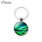 Брелок для ключей с изображением зеленого северного сияния Aurora стеклянный купол художественный, металлическая подвеска, ювелирные изделия