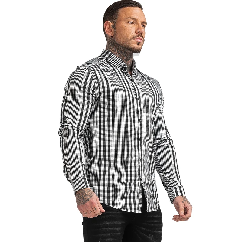 GINGTTO Men's Shirts Oxford Plaid Casual Slim Fit Solid Shirt Plaid Long Sleeve New Arrivals Stretchy Plus Size Fashion zm901