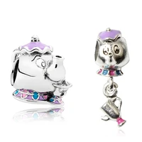 fit pandora purple glaze cartoon teapot charms for bracelet women girl anime beauty beast mrs potts beads diy berloque kid gift