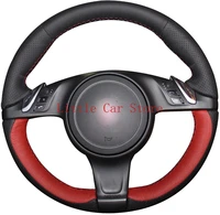 black red leather custom car steering wheel cover for porsche 911 boxster cayenne panamera cayman accessories