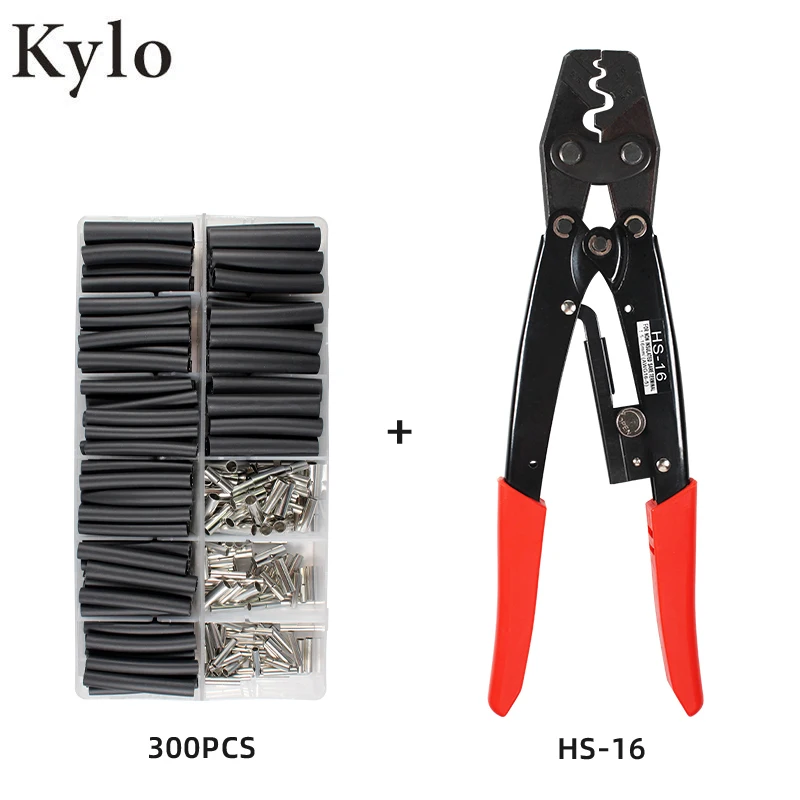 

Non-Insulated Butt Connectors AWG Gauge Uninsulated Electrical Wire Ferrule Cable Crimp Terminal Kit with crimping tools pliers