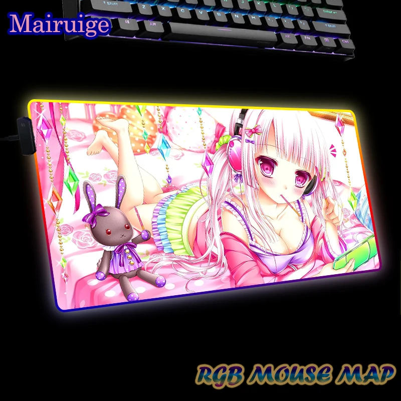 

Big Breasts Anime Pink RGB Gaming Computer Large Mousepad Backlit XXL Mouse Pads LED Gamer Mause Carpet 900x400 Desk Mat for CS