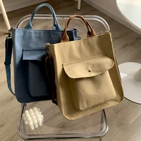 women shoulder bags 2021 canvas tote bags girl fashion casual shopper handbags retro solid color schoolbag simple crossbody bags