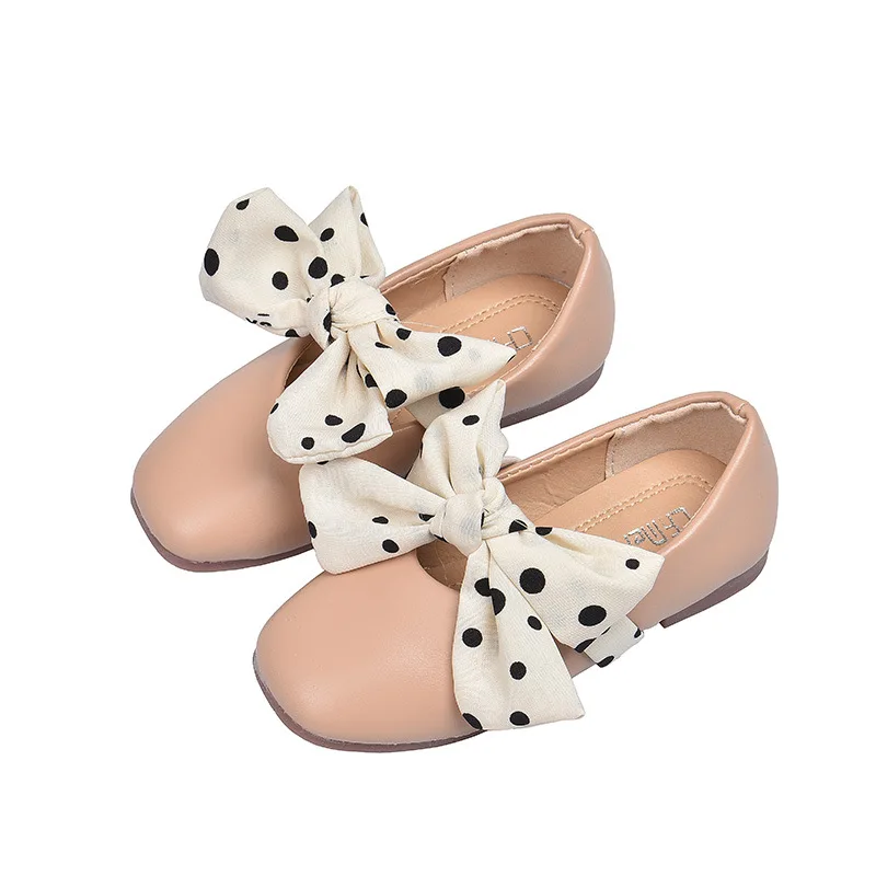 Sandalias de cuero para ni&ntilde;as, zapatos de ocio con pajarita, zapatos de baile de princesa con cinta de puntos, novedad de 2021-3