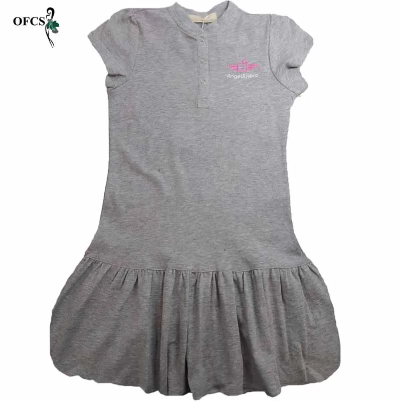 

Best Seller Children's Clothing 4-10 Years Old Girls Dress New Kids Summer Birthday Cotton Lovely Princess Dresses Red & Gray
