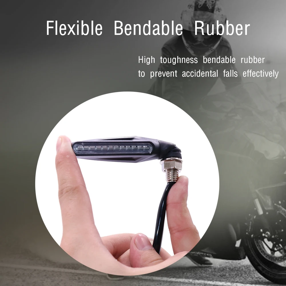 

4PCS LED Turn Signal Lightings for Motorcycle 12*335SMD Tail Flasher Flowing Water Blinker Bendable Motorcycle Flashing Lights