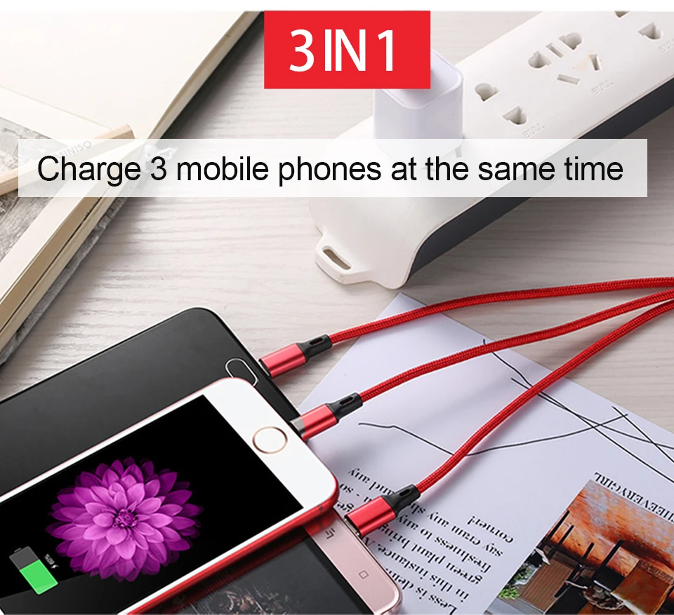 3 в 1 USB кабель type C type-c iOS Micro USB кабели Android 5V2A Быстрая зарядка провод зарядного устройства нейлоновый шнур для мобильного телефона
