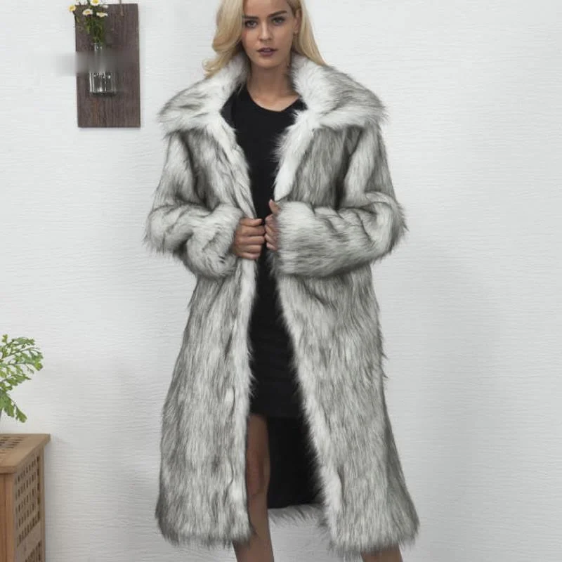 2021 Long Faux Fur Parkas Outerwear S-XXXL Thick Warm Winter Faux Fox Fur Women Imitation Fur Coat New Fashion Clothing