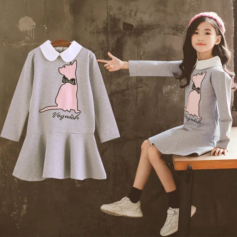 Платья для девочек одежда детей повседневная костюм цельнокроеное платье