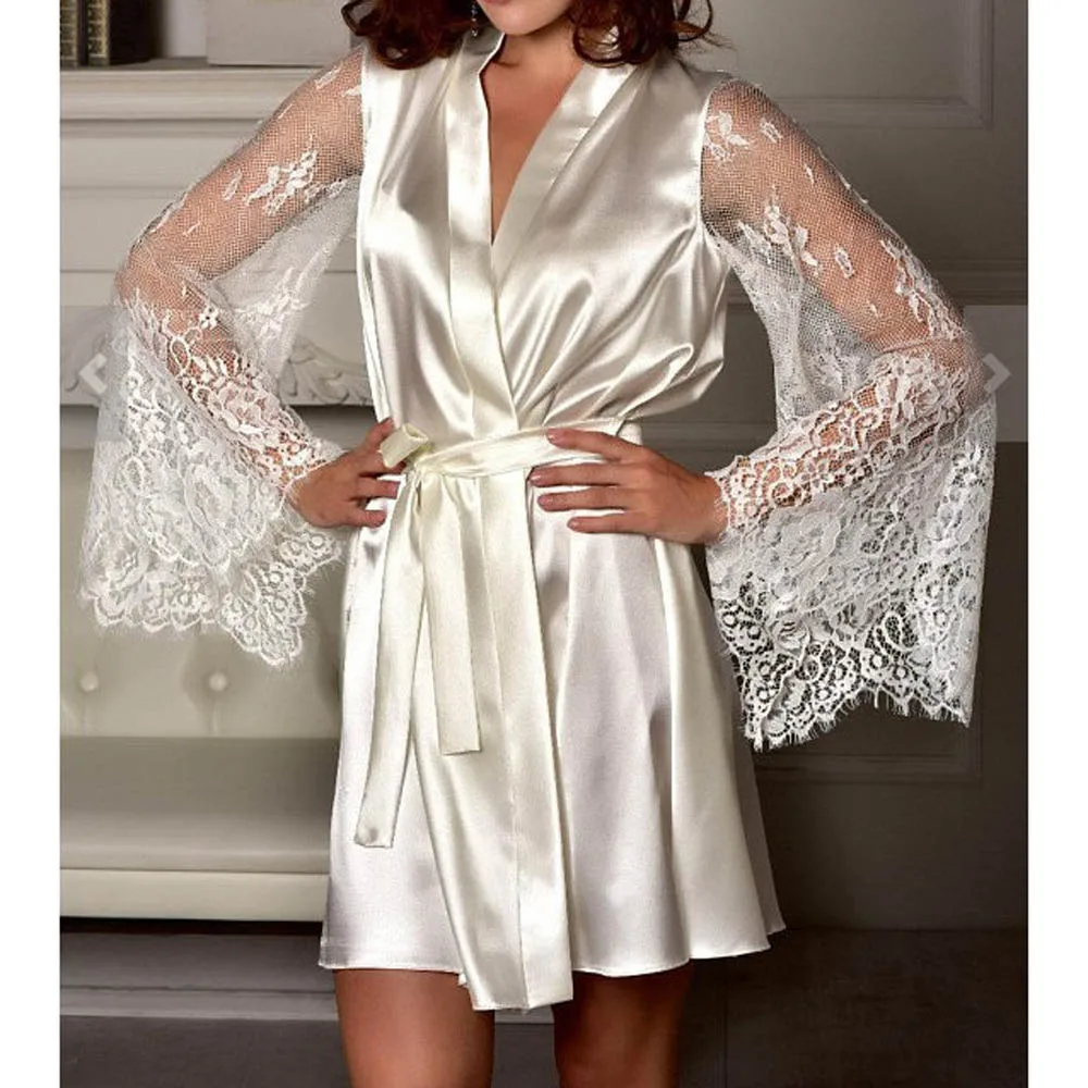 2019 женская сексуальная ночная рубашка из искуственного шелка кимоно халаты