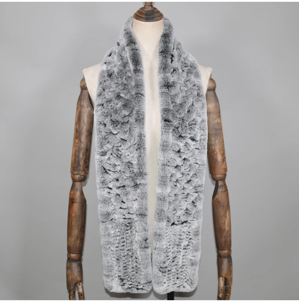 Winter Long Style Women Real Rex Rabbit Fur Scarf Rex Rabbit Fur Warm Soft Ring Scarfs High Quality Knit Rabbit Fur Scarves