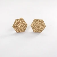 zwpon vintage gold color beatings geometric hexagon alloy studs earrings hammered alloy piercing studs earrings for woman