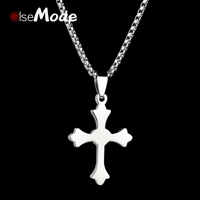 Классическое ожерелье ELSEMODE из нержавеющей стали с подвеской крестом католицизм