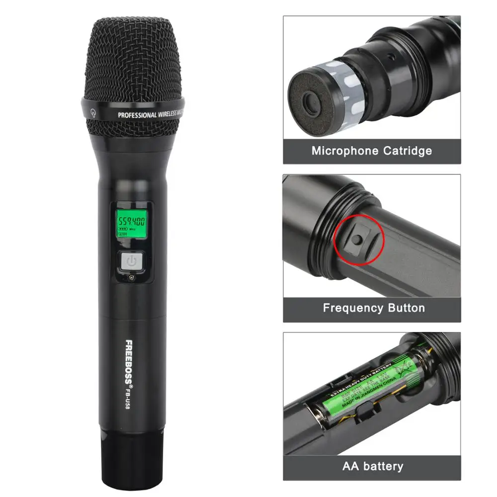 Freeboss FB-U58 UHF 2*200 Регулируемая частота металла ручной ЖК-дисплей Экран шикарный