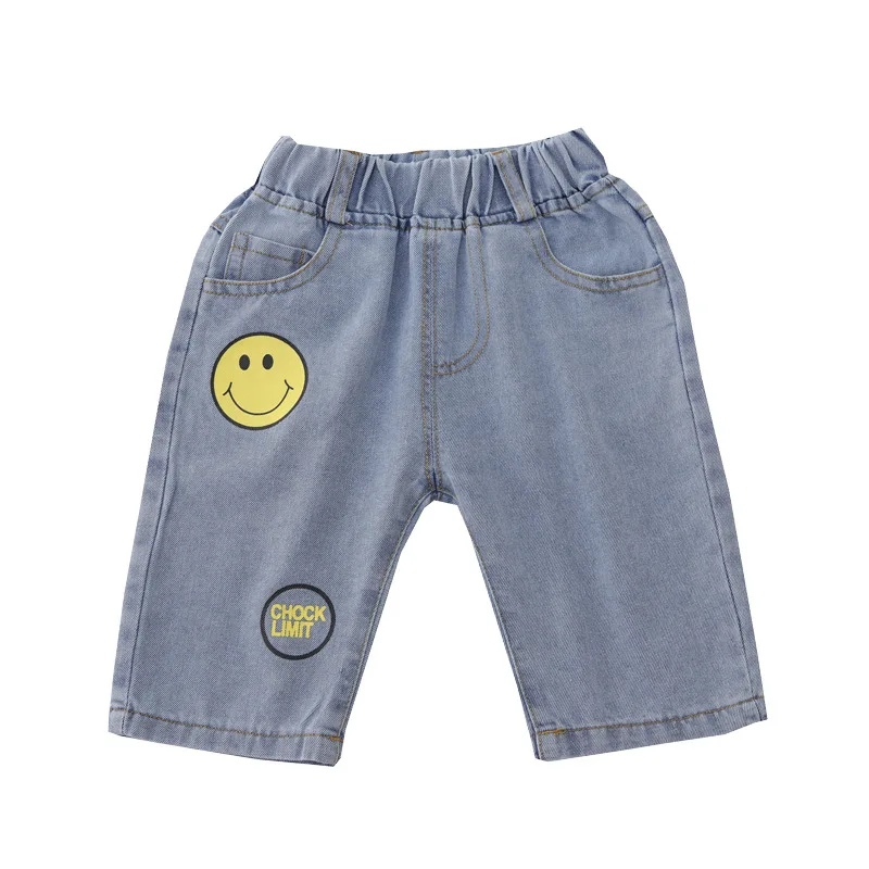 

Lucashy Summer Baby Boys Short Jeans Fashion Soft Children Short Pants Smile Print Design Casual Shorts Outfit 2021