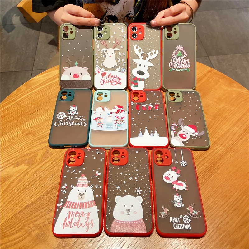 Painted Santa Deer Pattern Phone Case For iPhone 12 11 Pro Mini X XR XS 7 8 Plus SE 2020 Soft TPU Camera Protection Back Cover