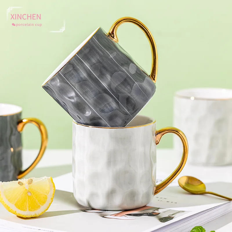 

XINCHEN 350ml Phnom Penh Handle Ceramic Mug Tumbler Breakfast Milk Coffee Cup Home Kitchen Juice Cup Concave-Convex Surface