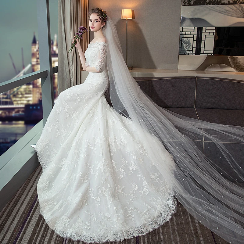 JKM056 Robe De Mariage 2020 бальное платье с высоким воротом и шнуровкой сзади длиной до пола