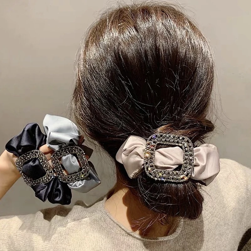 

Elegant Rubber Band Rhinestone Rubber Band Jewerly Silk Large Intestine Hair Ring Tie Head Rope Female Temperament Tie Hair Rope
