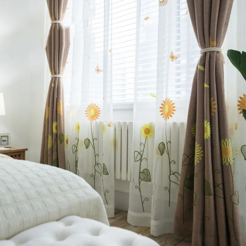 Шторы с подсолнухами и бабочками современные тюлевые шторы для гостиной детской