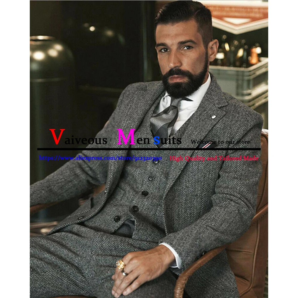 Костюм твидовый мужской из трех предметов свадебный смокинг для жениха пиджак в