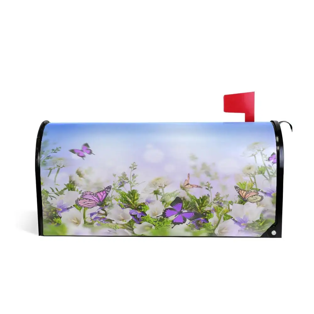 

Butterfly Flying Flowers Garden Magnetic Mailbox Cover Waterproof MailWraps Garden Yard Home Decor for Outside Standard Size