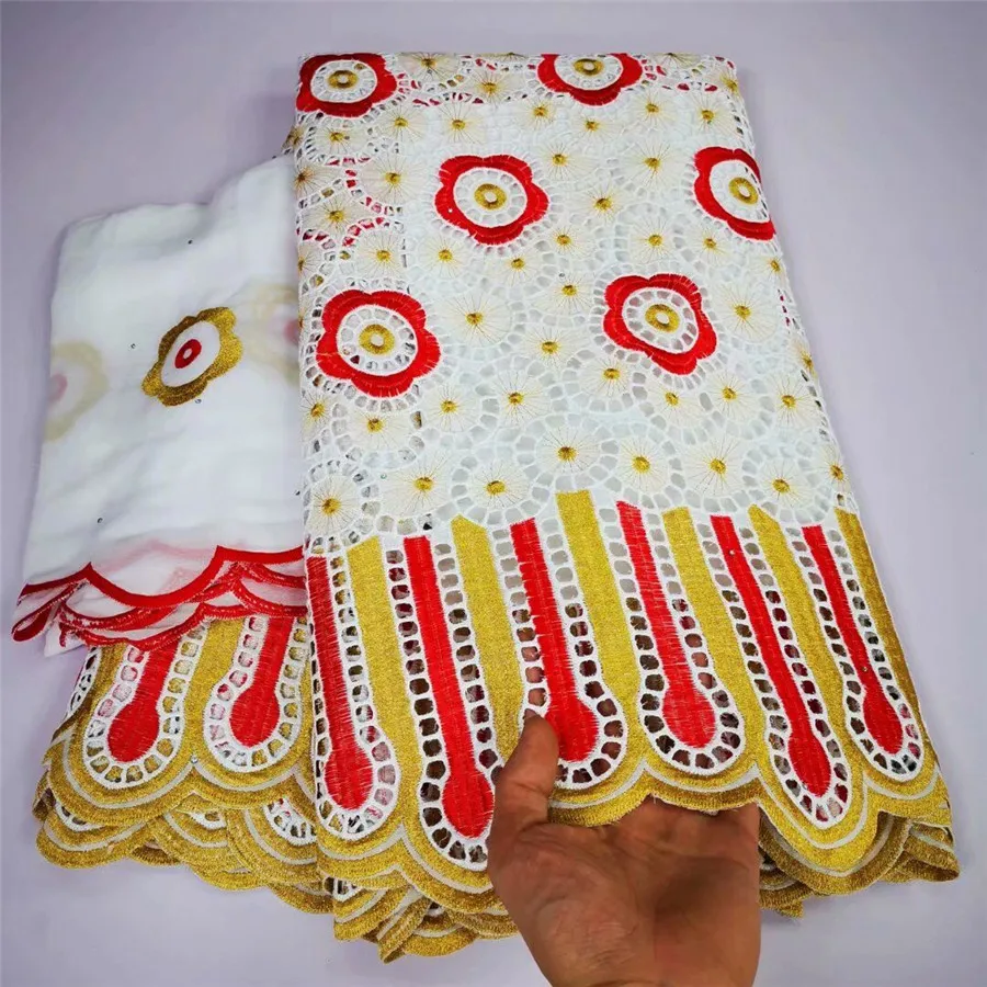 

New arrival wonderful Swiss Voile Lace with stones 5+2 yards YCS22 golden-fushia-grey Fashionable staple rayon Cotton fabric