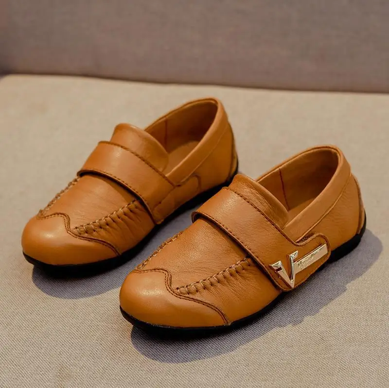 

2021 Genuine Leather Kids Shoes For Boys Black Dress Children Loafers Peas Shoes Student School Style Kids Moccasins Rubber