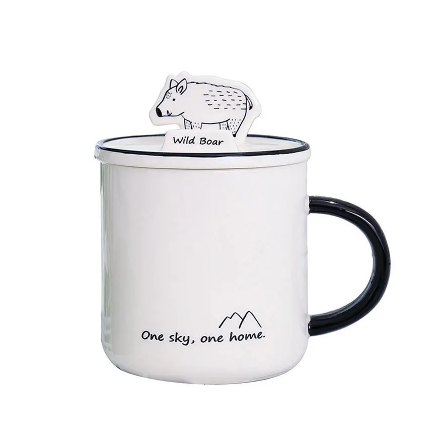 Forest Animal Ceramic Mug Creative Mobile Phone Bracket Cup With Cover Spoon New Student Water Office Gifts | Дом и сад