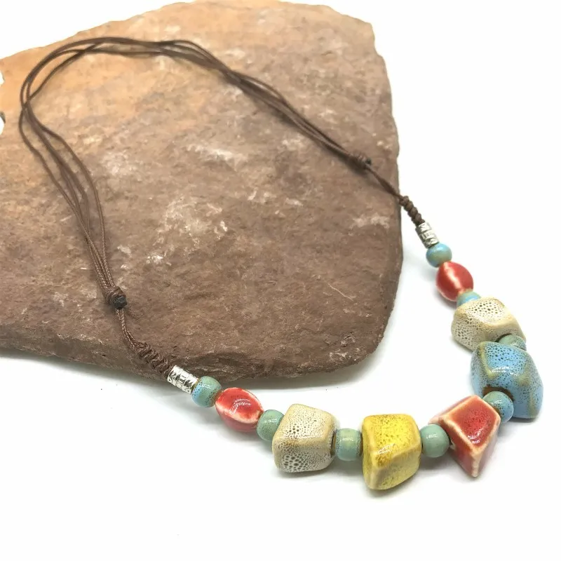 Модные украшения ручная работа керамические шарики веревка цепь ожерелье