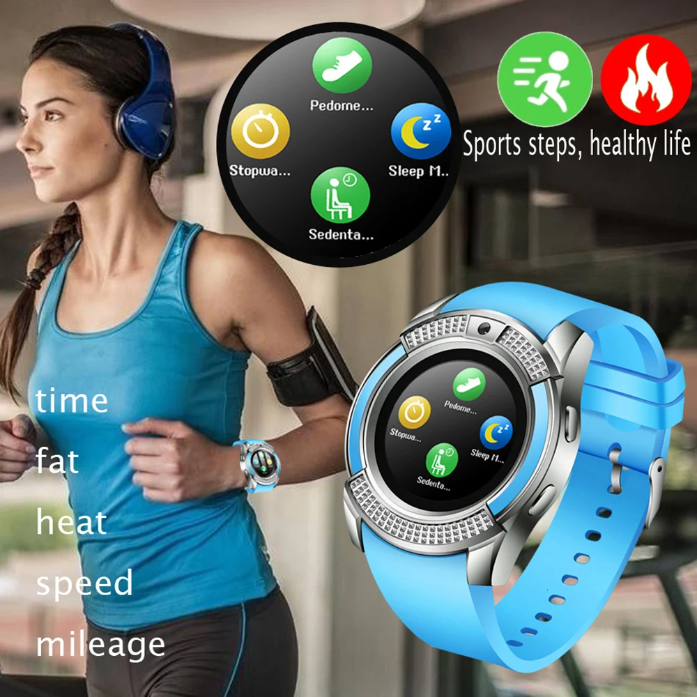 V8 Smartwatch Смарт-часы Bluetooth перчатки для сенсорного экрана часы с камерой/слотом для sim-карты Смарт-часы водонепроницаемые умные спортивные