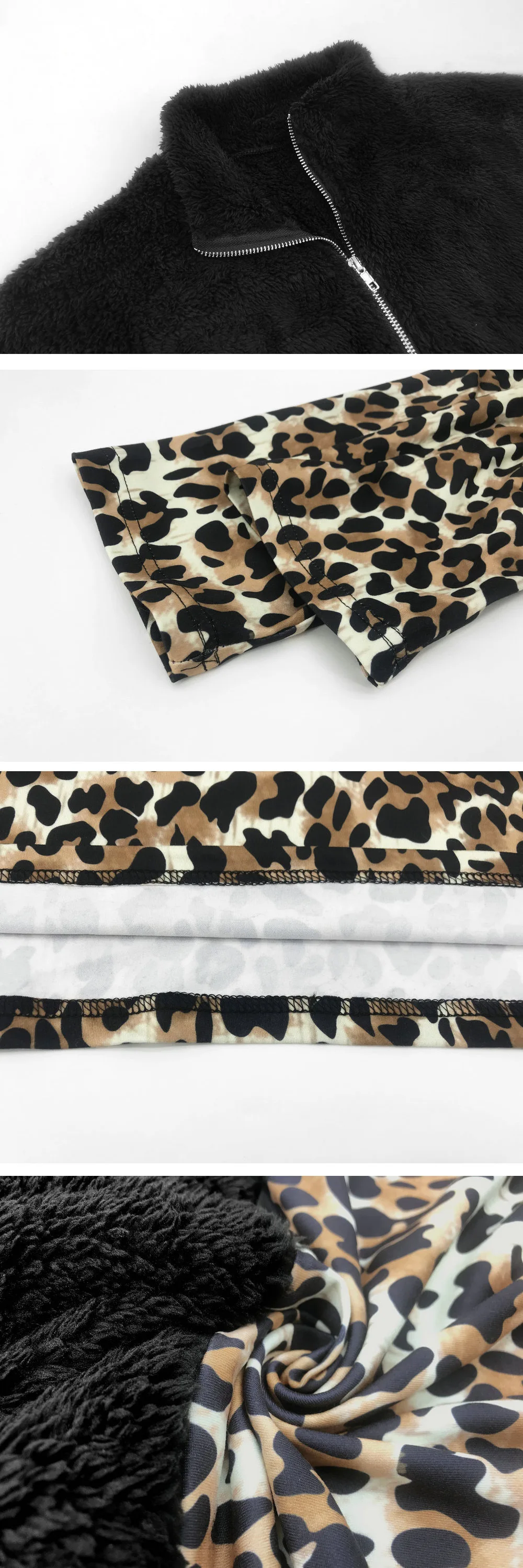 

New Fashion Women Leopard Splicing Print Sweatshirt Autumn Casual Loose Zipper Fleece Pullover Winter Street Style Lady Top