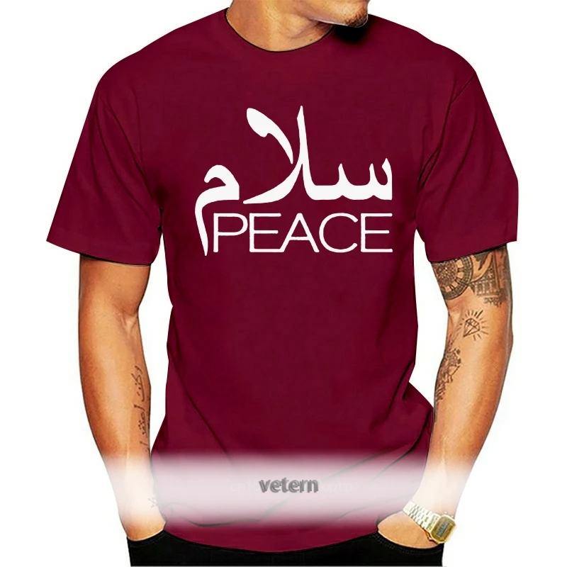 

Arabic T-Shirt Salam Peace Greeting Print English Black Logo Islam Muslim Mens Cool Casual Pride T Shirt Men Unisex New Fashion