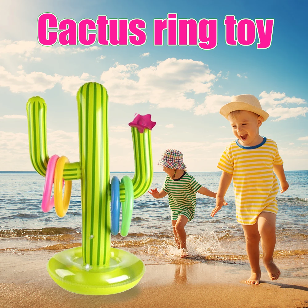 C&iacute;rculo de Cactus inflable para ni&ntilde;os, juguete con 4 anillos, piscina, fiesta familiar, accesorios de piscina al aire libre, Playa-1