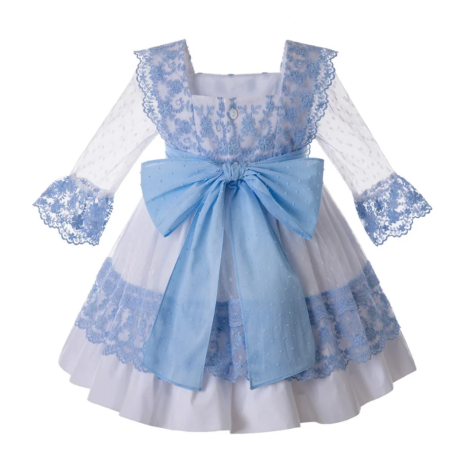 Cutestyles/летнее голубое платье для девочек с бантом и вырезами дизайнерское