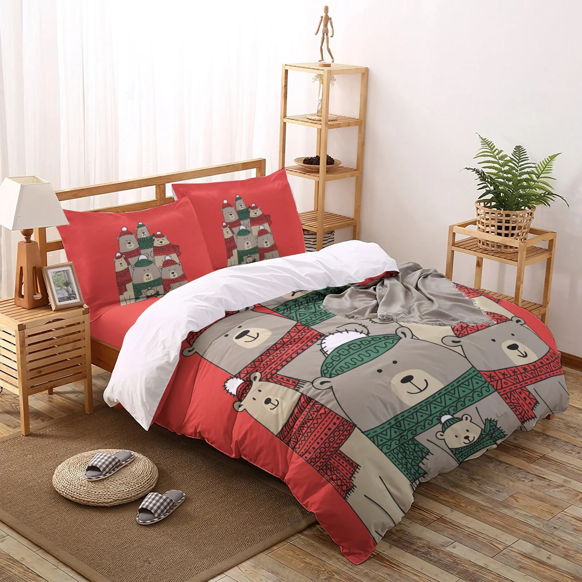 

Cartoon Bear Red Bedding Set Duvet Cover Creative Comforter Bed Cover Set Housse De Couette Bedclothes