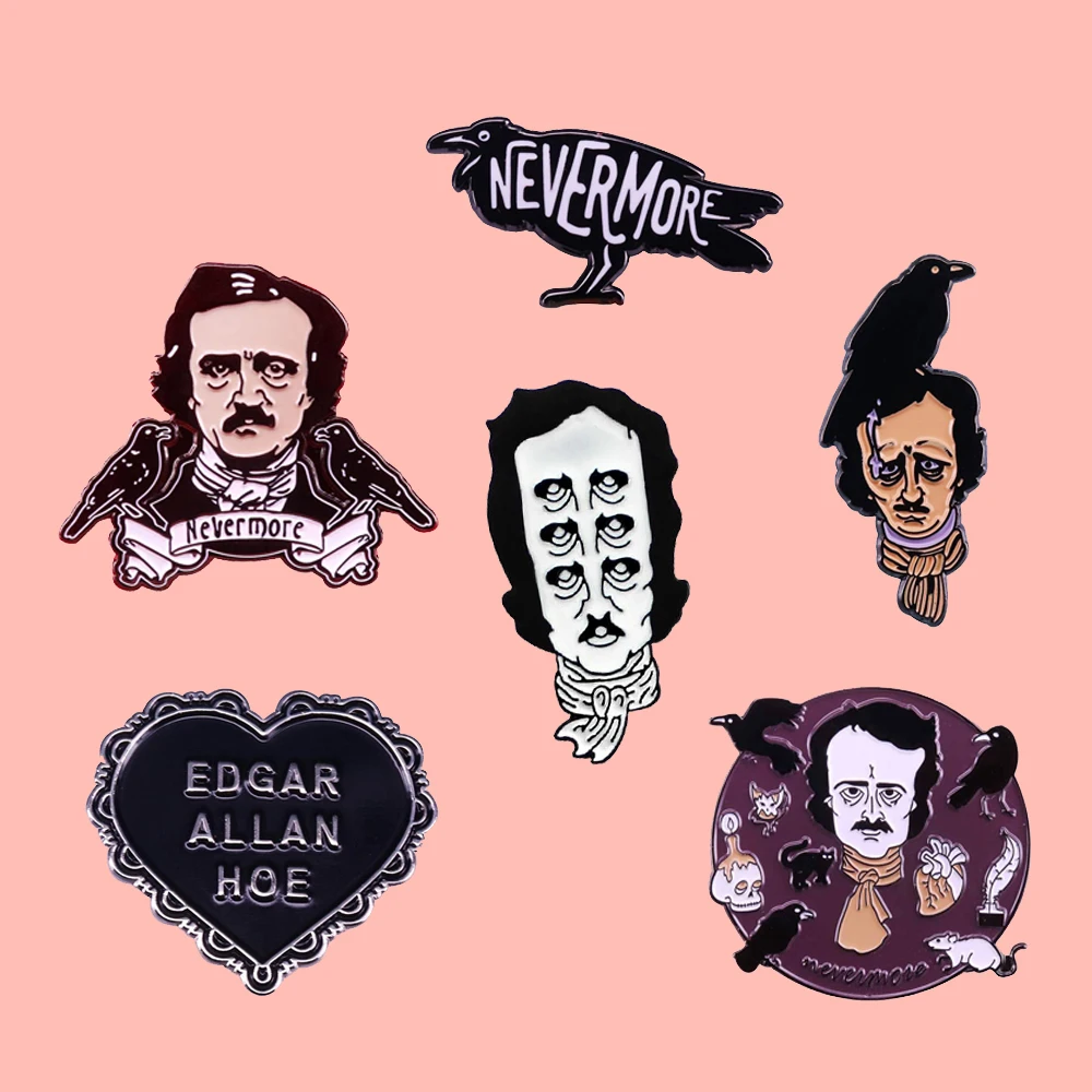 Edgar Allan Poe Enamel Pin Nevermore The Raven Pin Gothic Creepy Odd Halloween Brooch Literature Badge Bookworm Gift