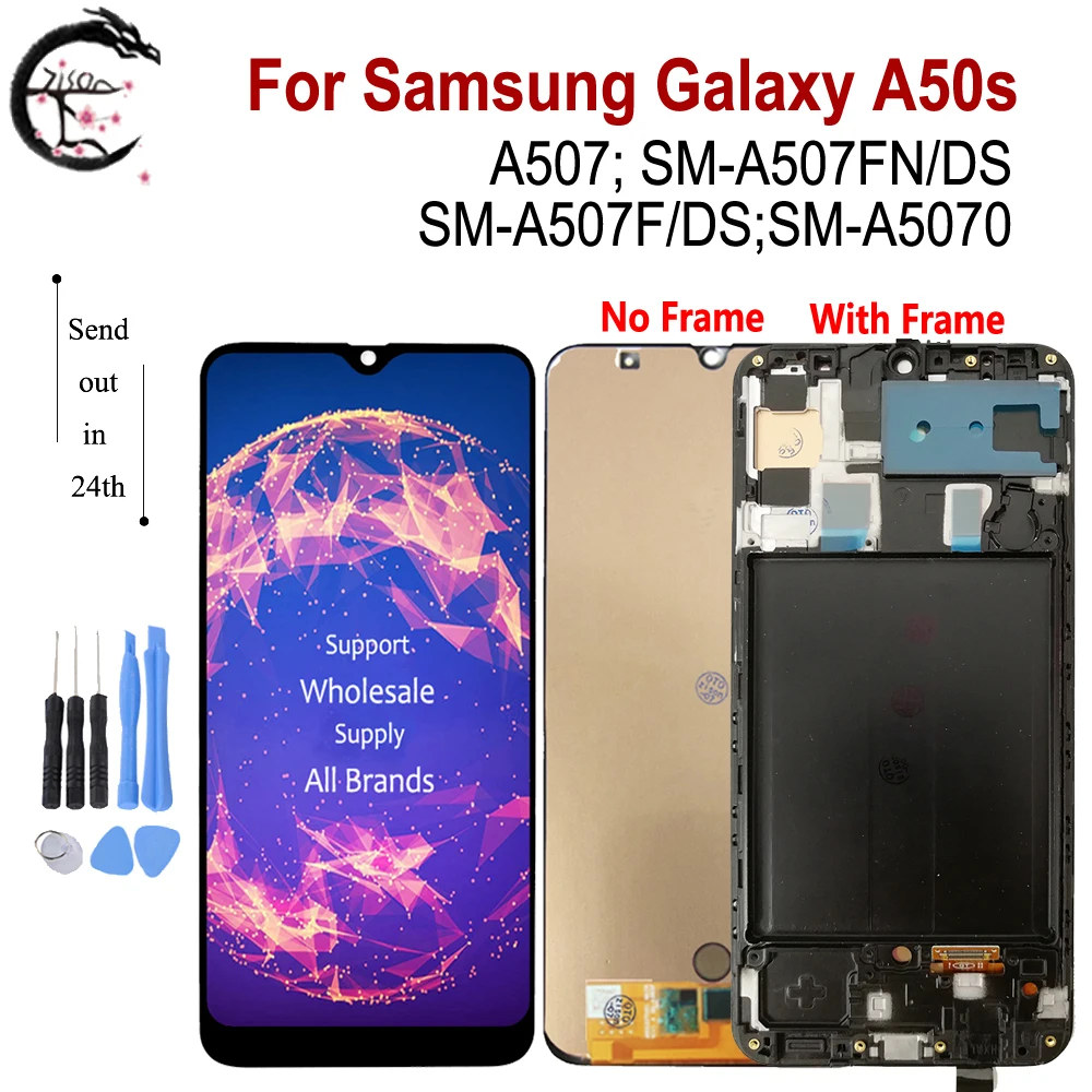 ЖК-дисплей AMOLED A507FN с рамкой для Samsung Galaxy A50s 2019, дисплей A507 SM-A507F/DS A5070, ЖК-экран с сенсорным цифровым преобразователем в сборе