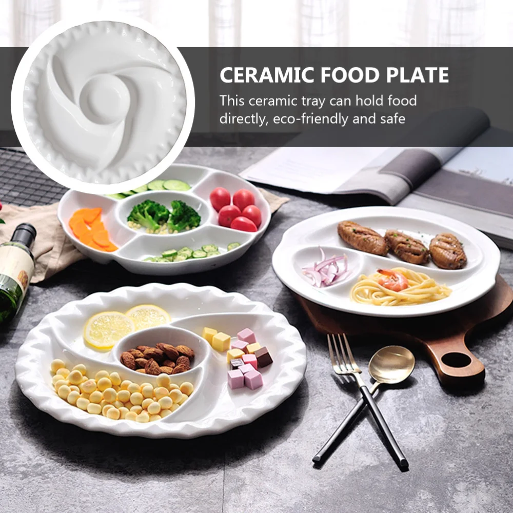 

1 Pc Divided Sushi Plate Convenient Snack Plate Ceramic Storage Tray (White)